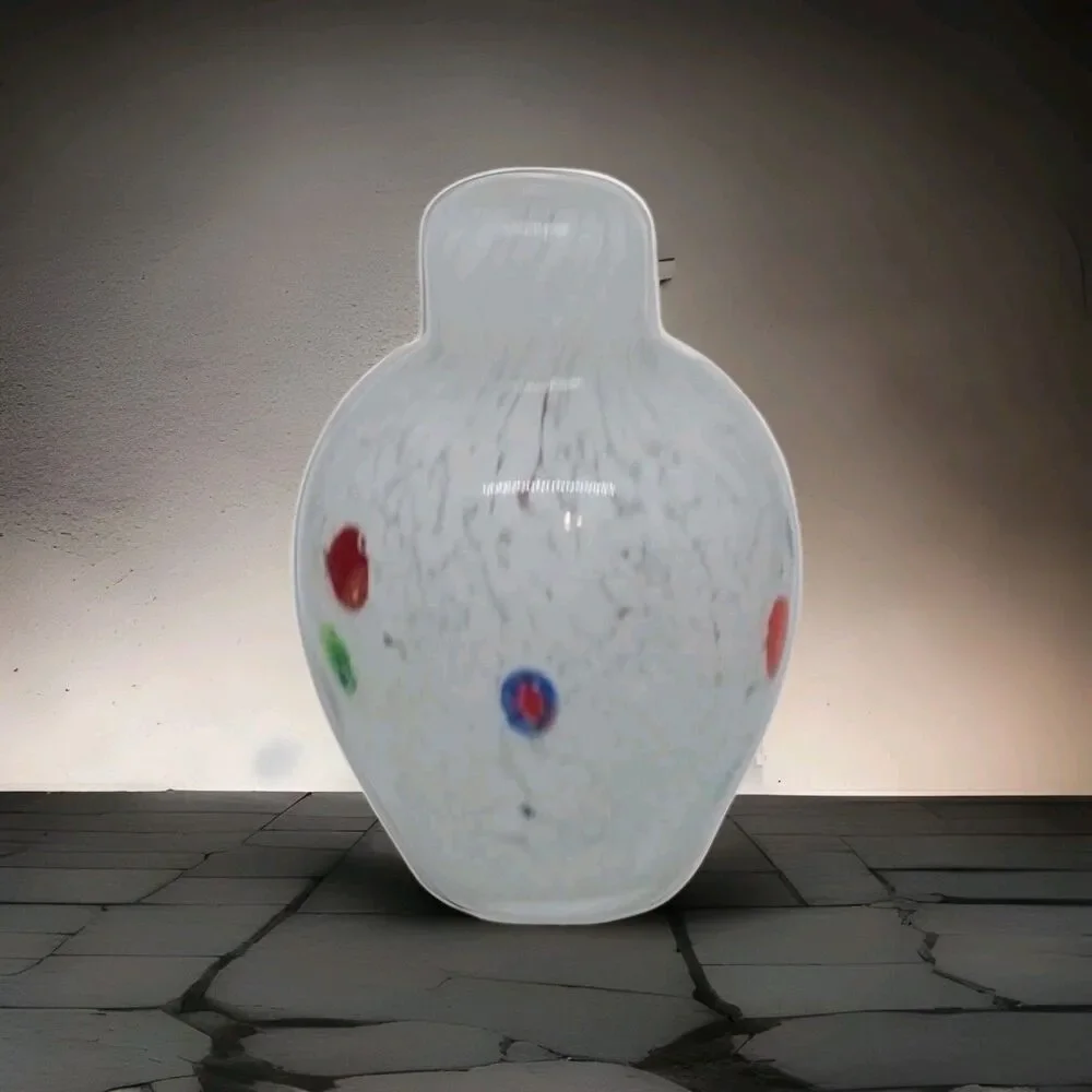 Art Glass Spotted Colored Mini White Millefiori Glass Hand Blown Vase 4.5